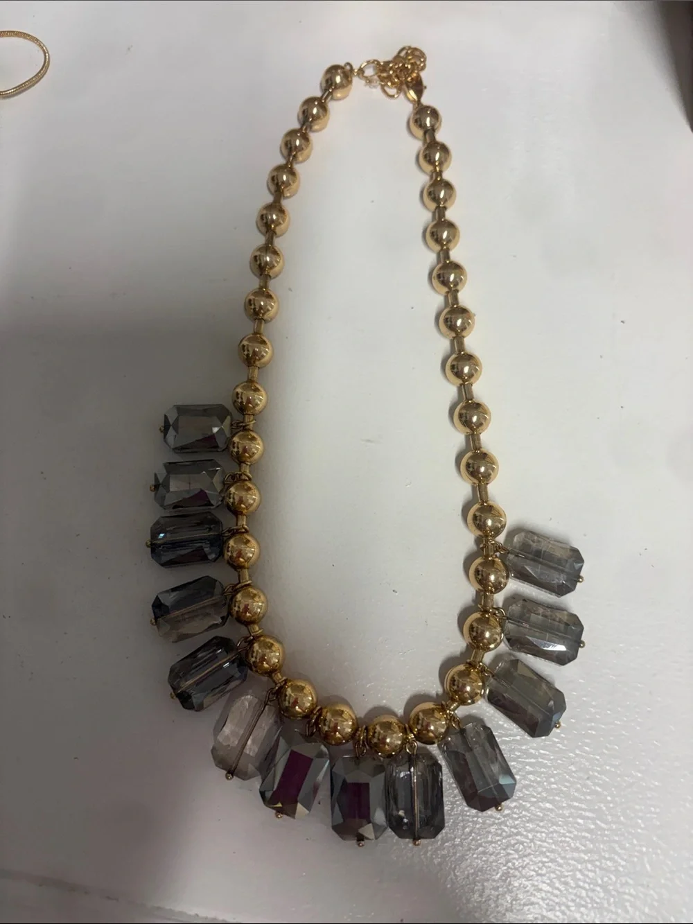 Free People Gold Beaded Necklace with Smoky Crystal Drops